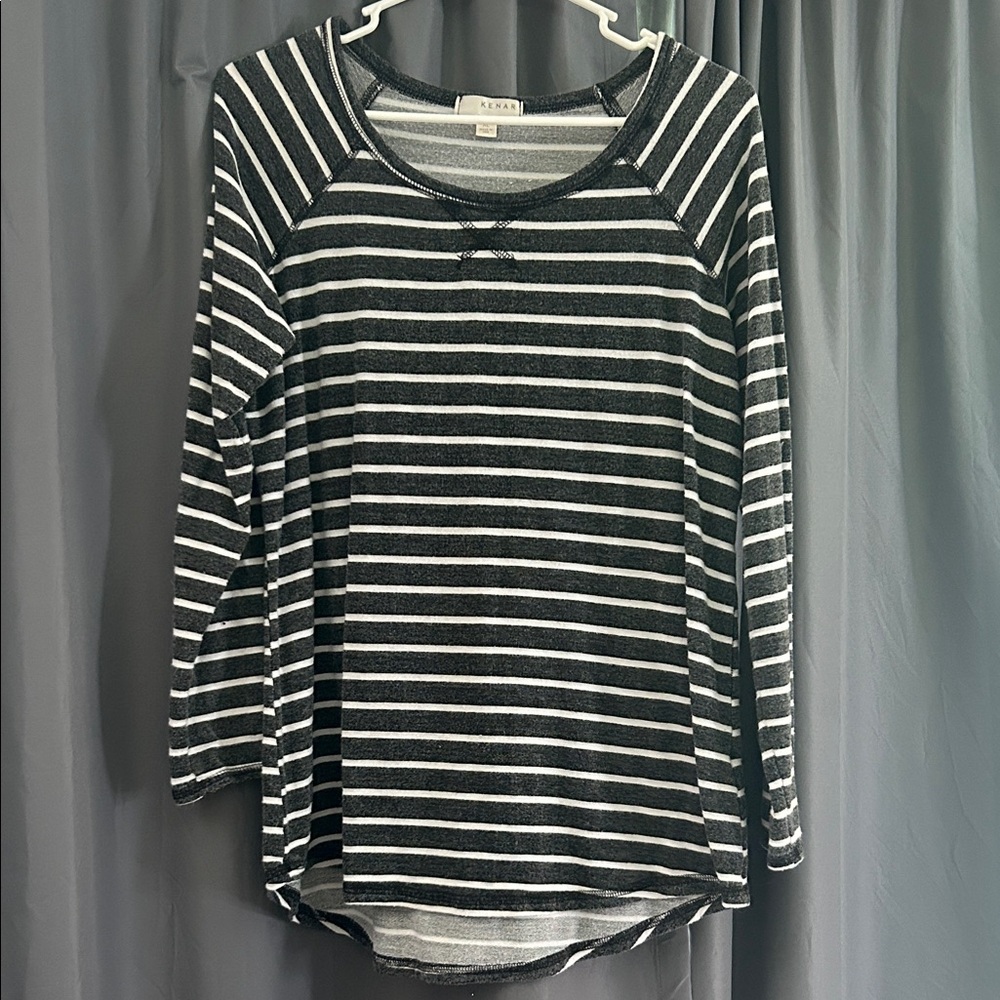 Kenar Charcoal and White Striped Long Sleeve Tee